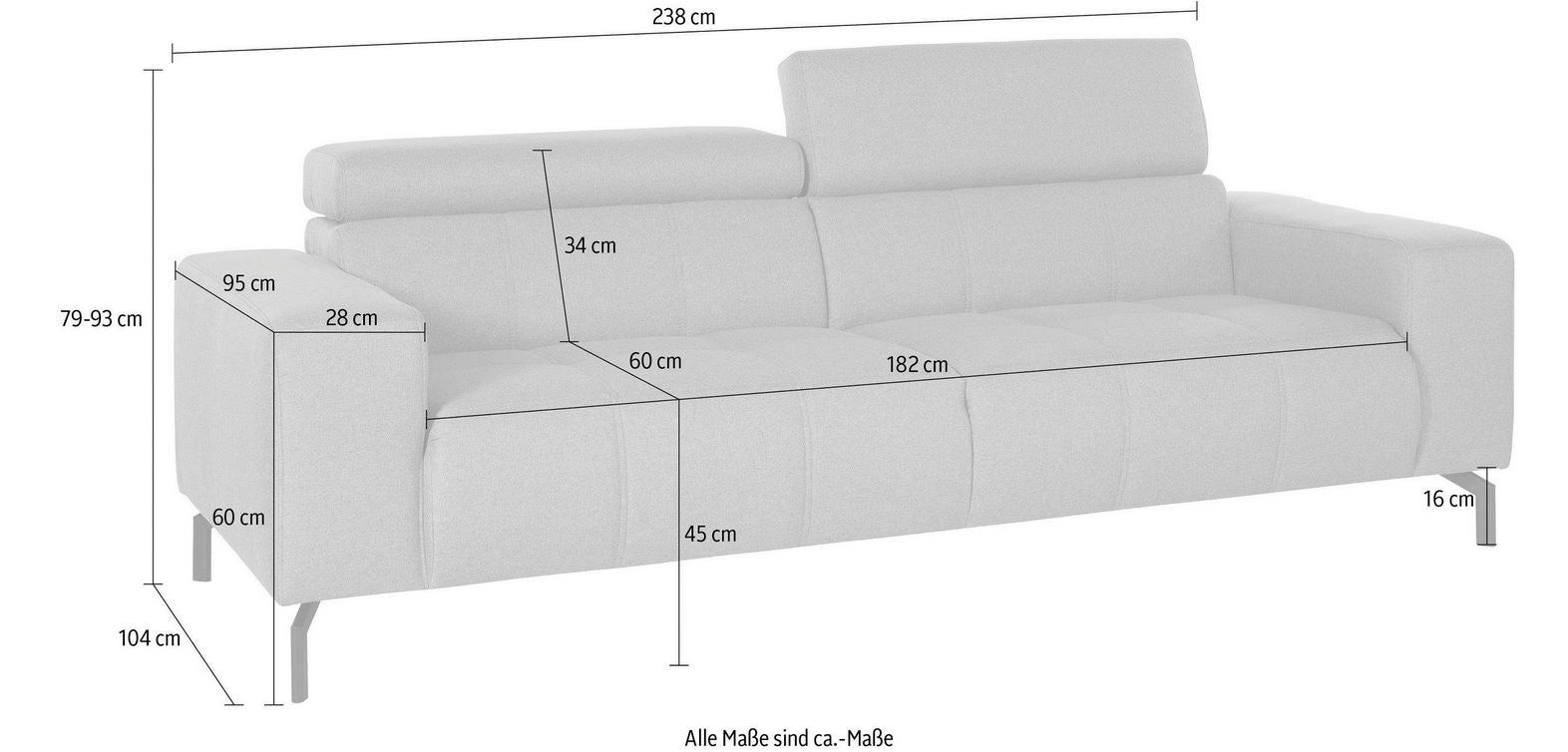 Sofa Couch Dunkelbraun Kunstleder Kopfteilverstellung Cunelli 3-Sitzer, Skandi Design reduziert.