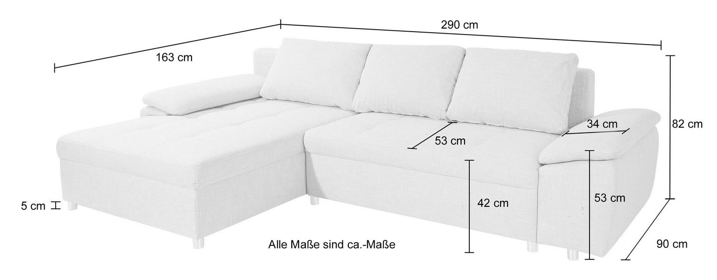 Ecksofa 290x163cm Braun Schlaffunktion Bettkasten Federkern B-Ware