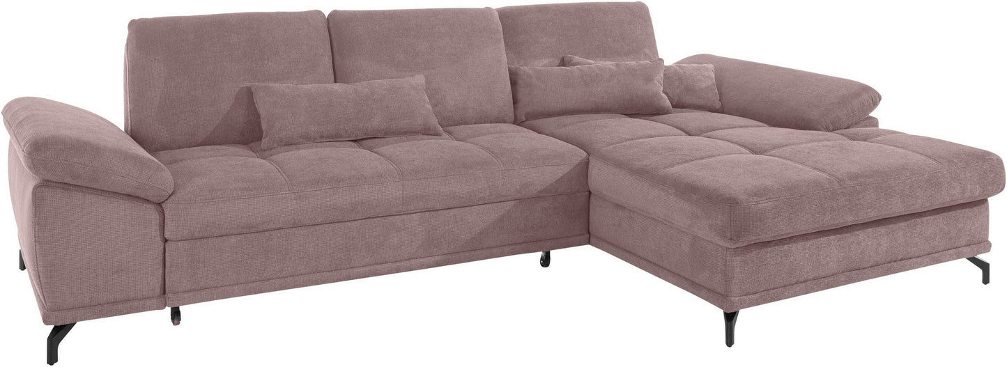 Ecksofa in Rosa Flieder mit Schlaffunktion, Bettkasten und Federkern, Sofa Costello Couch, rose.