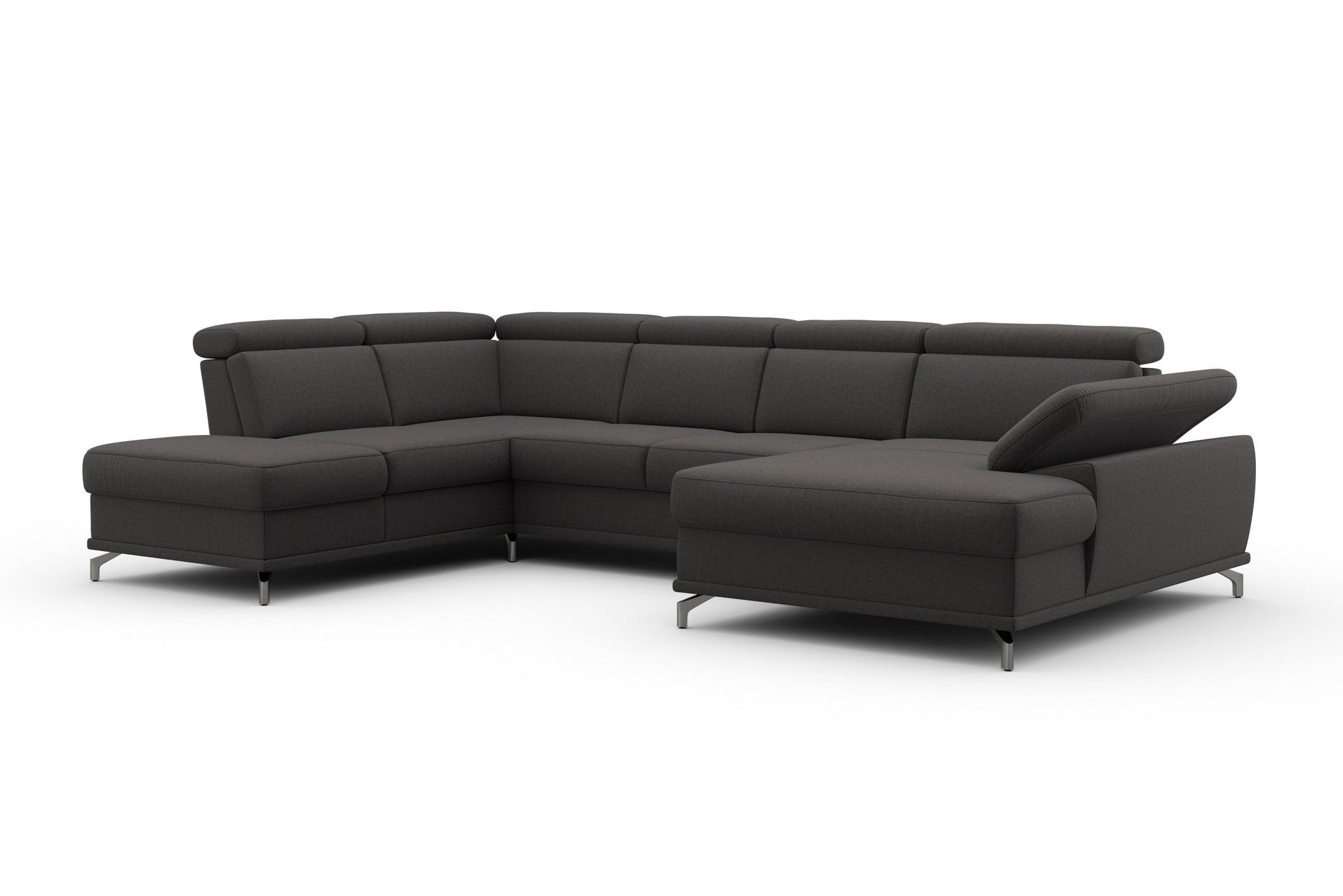 Wohnlandschaft Grau mit Federkern, Sitztiefen- und Kopfteilverstellung im Luxus-Microfaserbezug, U-Form Cabrio jetzt reduziert im Angebot bestellen.