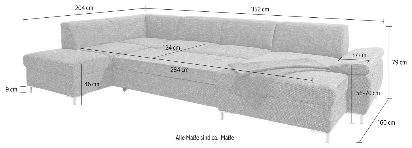 Wohnlandschaft Anthrazit Grau mit Schlaffunktion in Übelänge in Microfaser, U-Form Santana jetzt reduziert im Angebot online bestellen.
