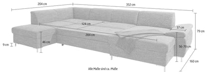 Wohnlandschaft Anthrazit Grau mit Schlaffunktion in Übelänge in Microfaser, U-Form Santana jetzt reduziert im Angebot online bestellen.