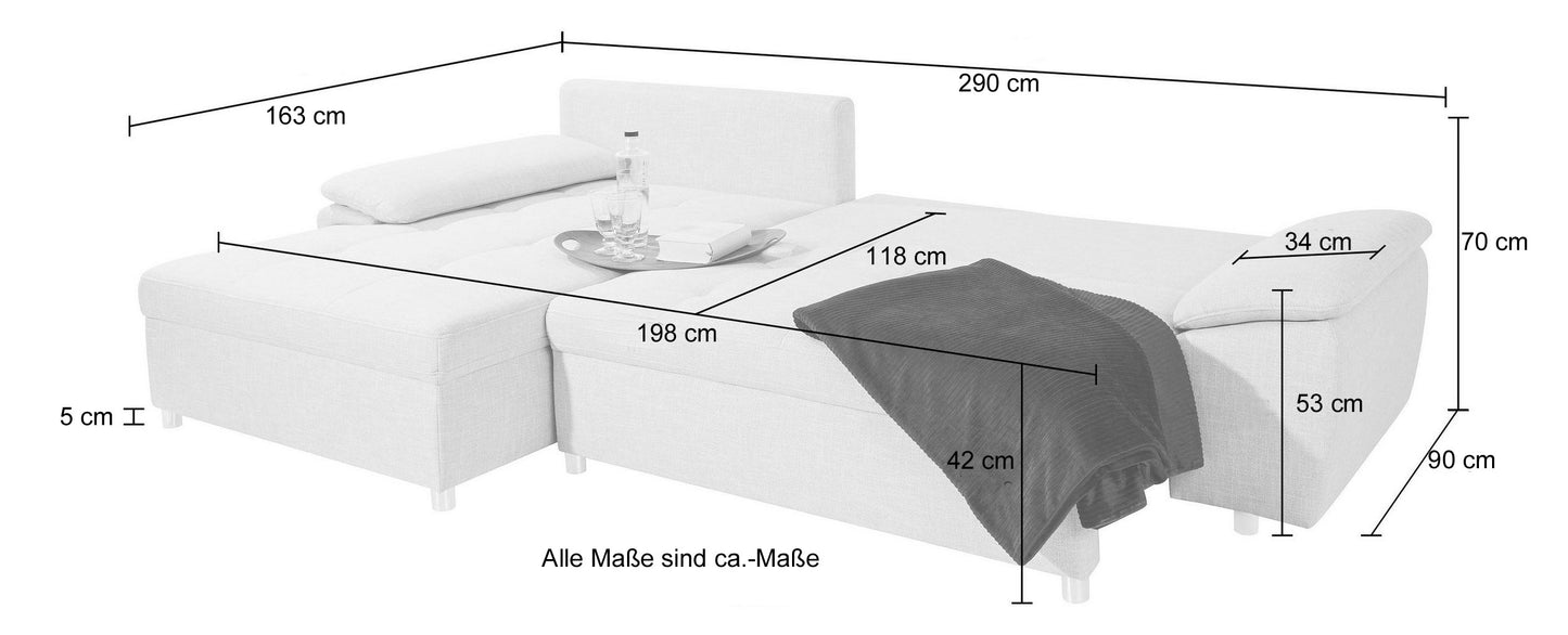 Ecksofa 290x163cm Braun Schlaffunktion Bettkasten Federkern B-Ware