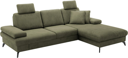 Ecksofa 247x171cm Cord Olive Grün Schlaffunktion PUR-Schaum Skandi Design B-Ware OTR