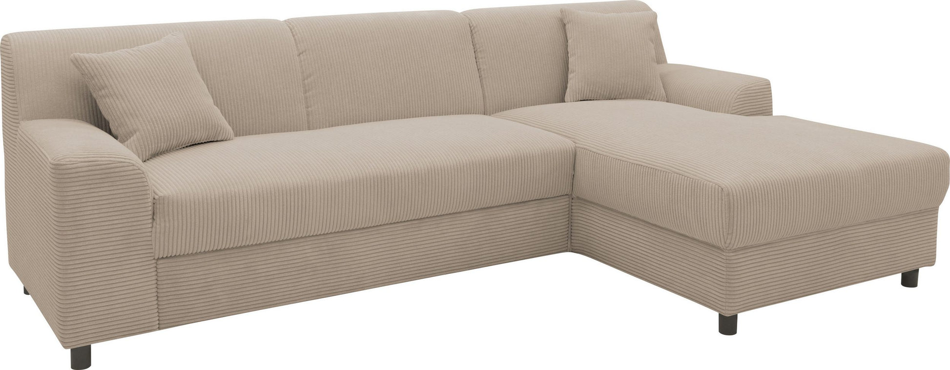 Kleines Ecksofa in Cord Beige mit Federkern, Couch Turah.