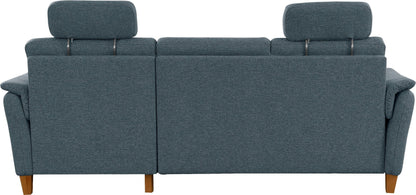 Kleines Ecksofa Grau Blau mit Schlaffunktion, Bettkasten und Federkern Couch Palmera jetzt reduziert im Angebot kaufen.