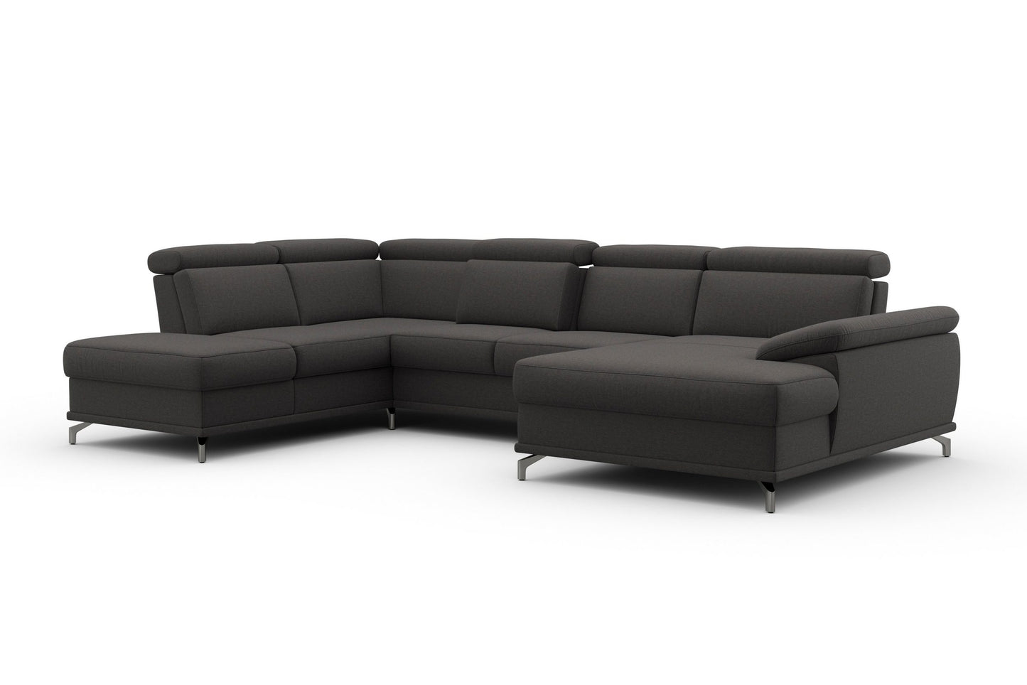 Wohnlandschaft Grau mit Federkern, Sitztiefen- und Kopfteilverstellung im Luxus-Microfaserbezug, U-Form Cabrio jetzt reduziert im Angebot bestellen.