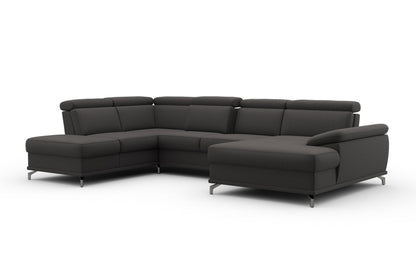 Wohnlandschaft Grau mit Federkern, Sitztiefen- und Kopfteilverstellung im Luxus-Microfaserbezug, U-Form Cabrio jetzt reduziert im Angebot bestellen.