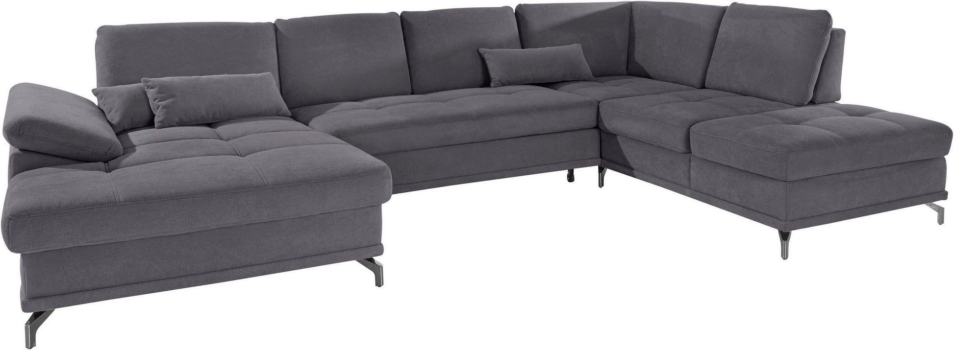 Wohnlandschaft Grau mit Schlaffunktion, Bettkasten, Federkern und Sitztiefenverstellung im pflegeleichtem und weichem Luxus-Microfaser Bezug, Costello.