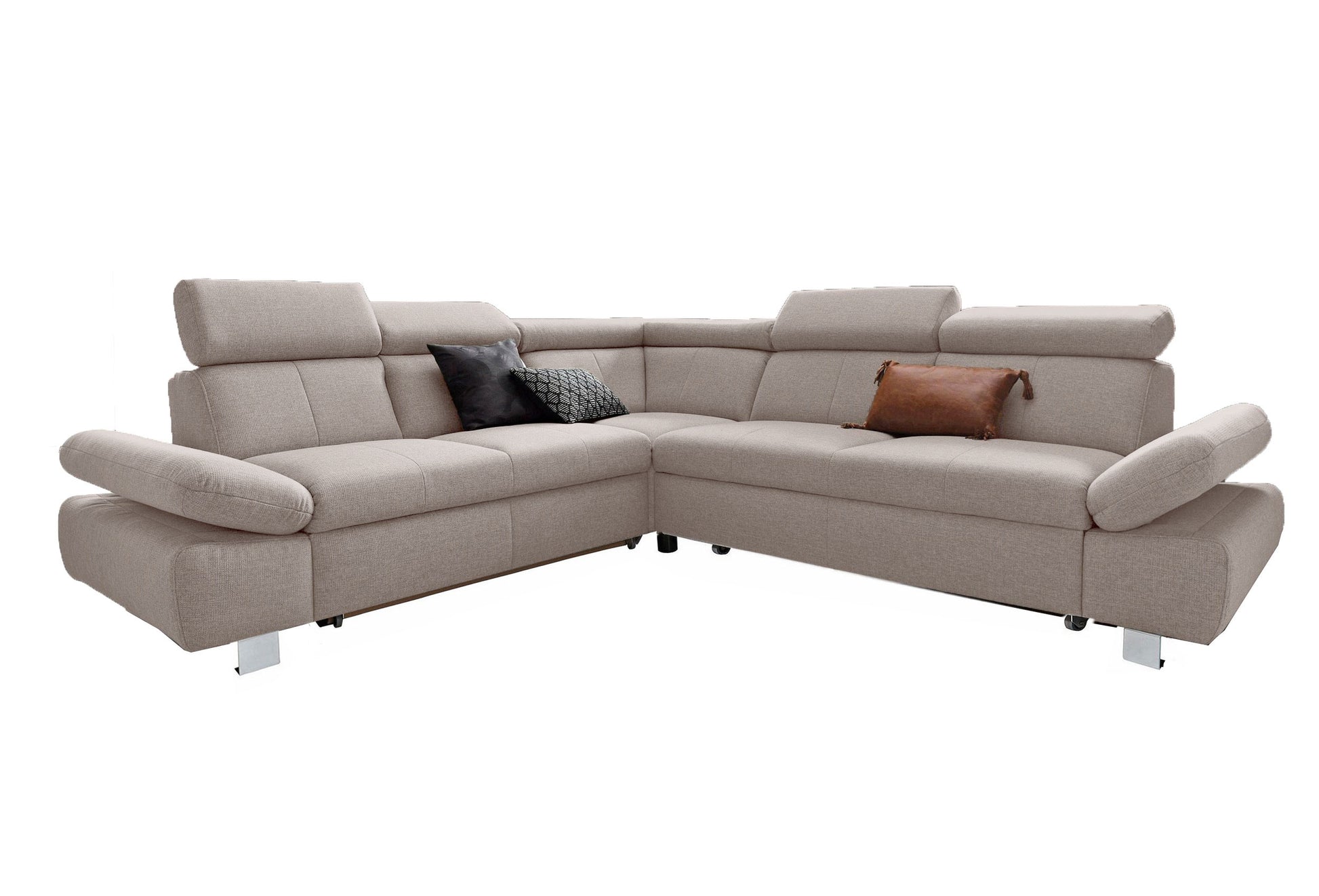 Ecksofa Creme Beige mit Schlaffunktion, Bettkasten, Armteilverstellung und Kopfteilverstellung, Couch online kaufen.