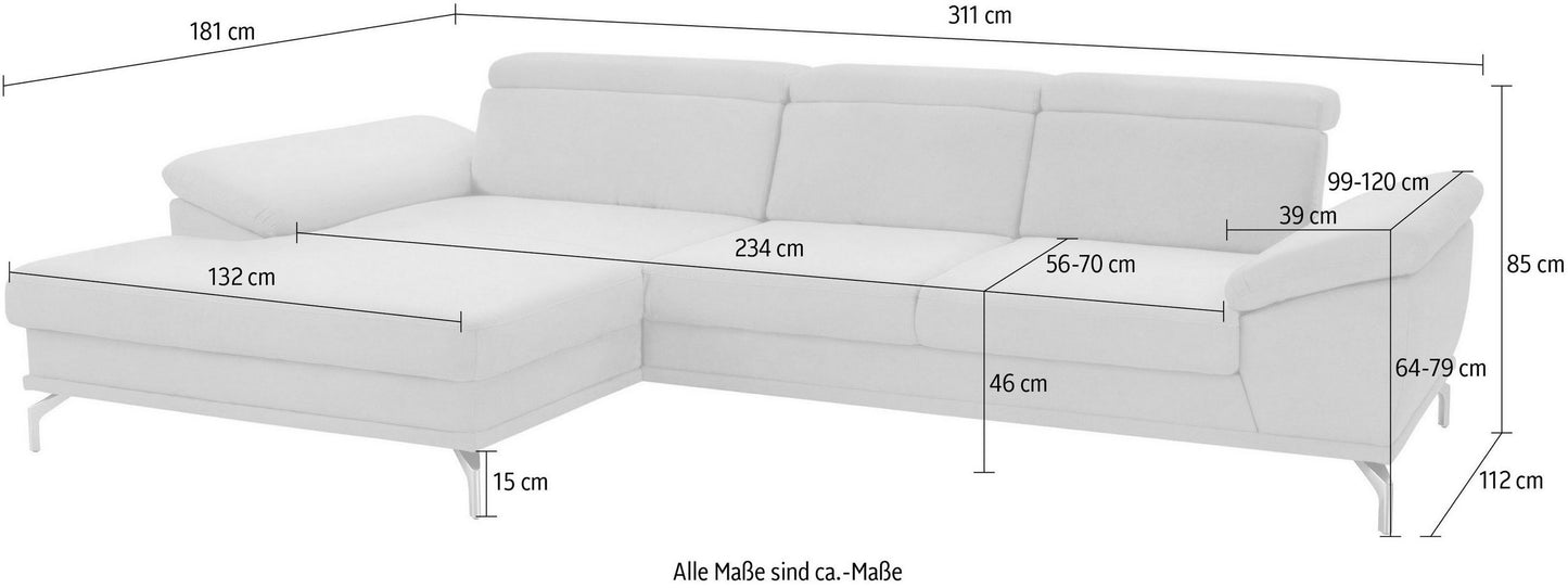 Maße Ecksofa Beige mit Federkern und Sitztiefenverstellung in Luxus-Microfaser, Skandi Design Couch Scorpio.