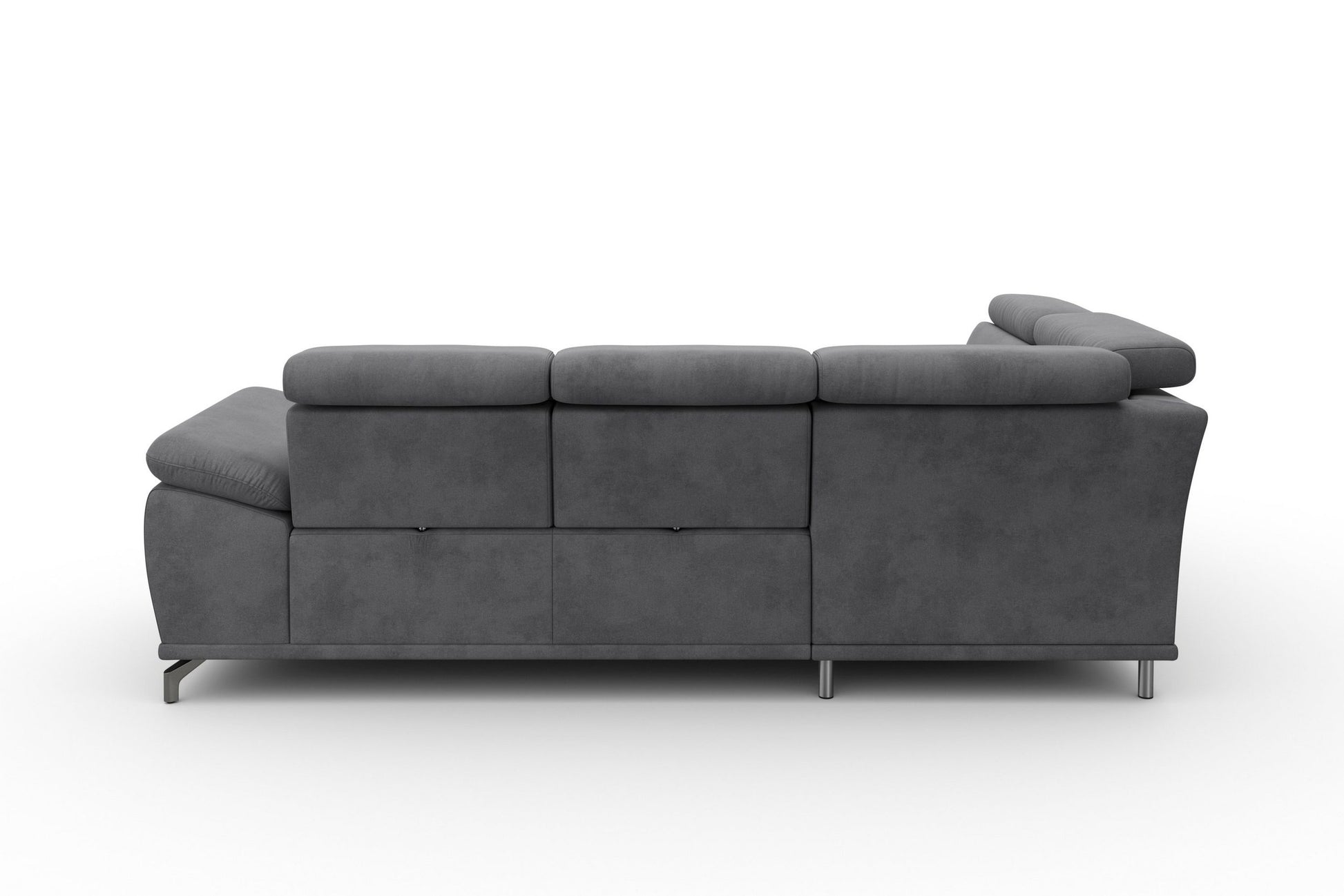 Ecksofa Grau mit Schlaffunktion, Bettkasten, Federkern, Sitztiefen- und Kopfteilverstellung im Luxus-Microfaser Bezug, Couch Cabrio jetzt online bestellen.