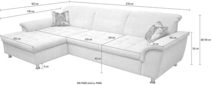 Ecksofa grau 278x162cm Schlaffunktion Bettkasten B-Ware