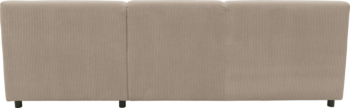 Kleines Ecksofa in Cord Beige mit Federkern, Couch Turah Rücken echt bezogen auch frei im Raum stellbar.