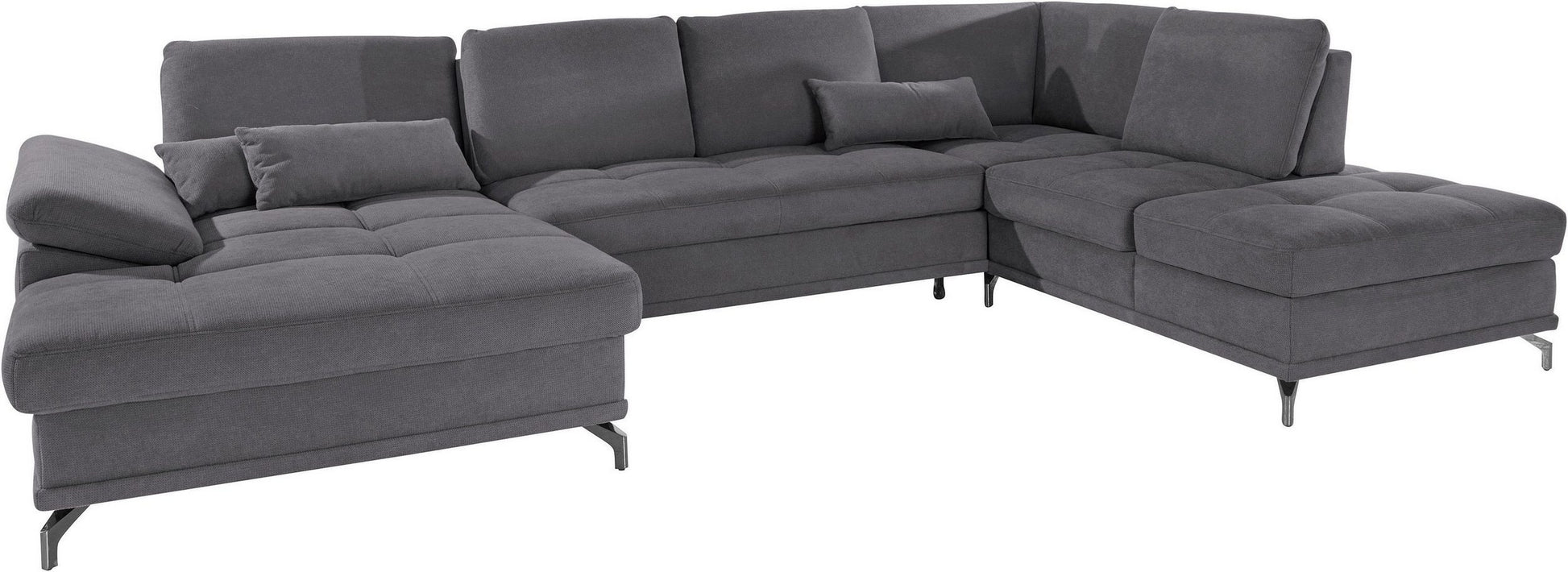 Wohnlandschaft Grau mit Schlaffunktion, Bettkasten, Federkern und Sitztiefenverstellung im pflegeleichtem und weichem Luxus-Microfaser Bezug, Costello.