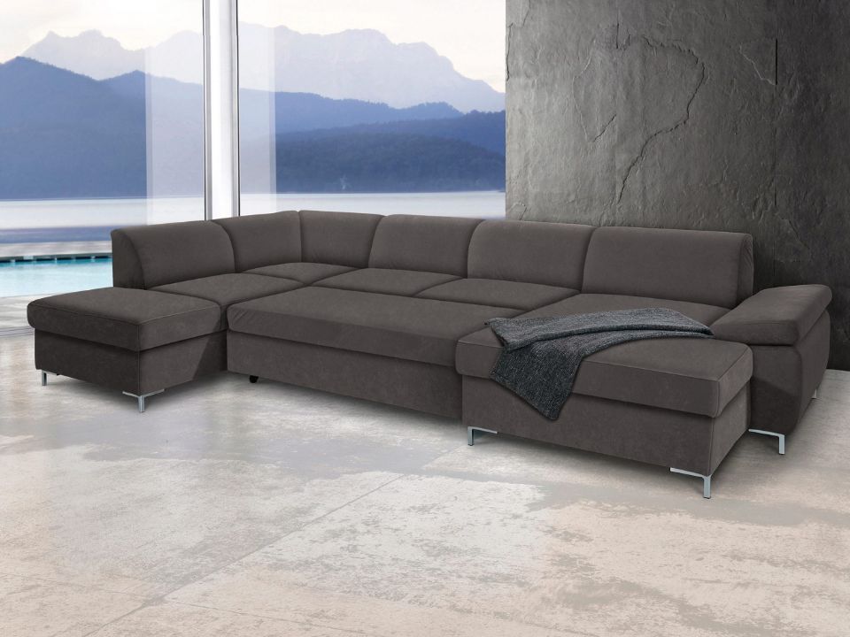 Wohnlandschaft Anthrazit Grau mit Schlaffunktion in Übelänge in Microfaser, U-Form Santana jetzt reduziert im Angebot online bestellen.