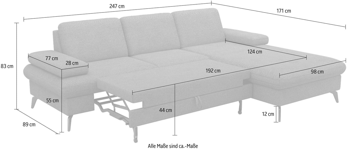 Ecksofa 247x171cm Cord Olive Grün Schlaffunktion PUR-Schaum Skandi Design B-Ware OTR