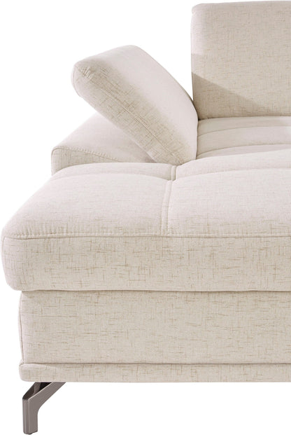 Design Ecksofa in Creme Beige mit Federkern, Sitztiefenverstellung, Armteilverstellung, Eckcouch Costello jetzt online bestellen.