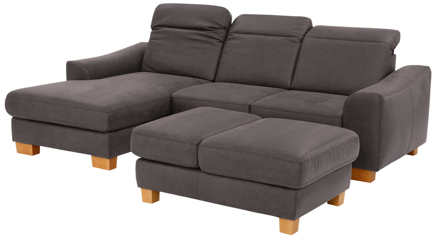 Ecksofa in braun mit schlaffunktion, federkern, lederoptik, dundee