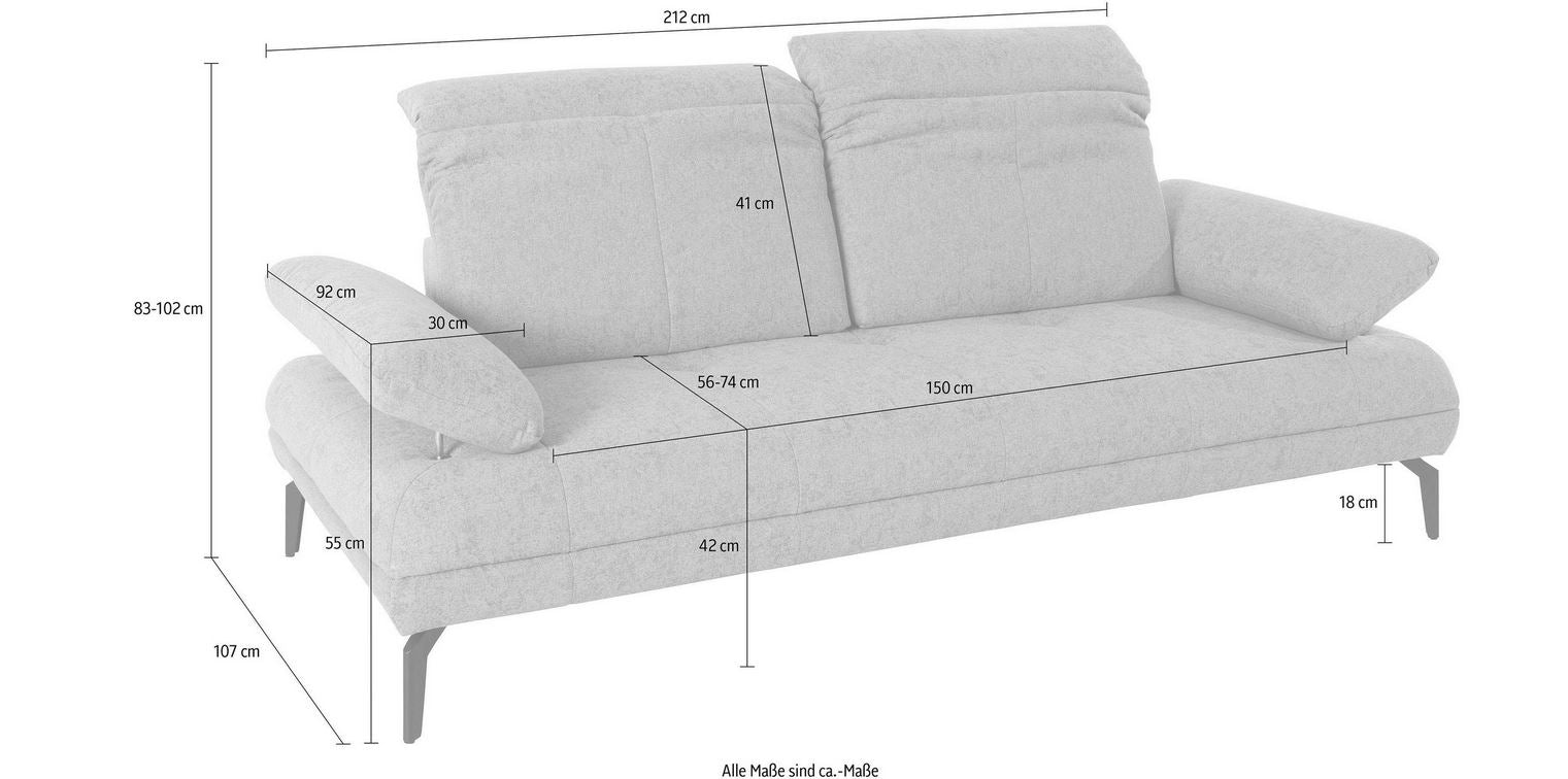 Designer Sofa Grau Stenlille 2-Sitzer Couch mit Sitztiefenverstellung, Kopfteilverstellung und Armteilverstellung in Microfaser.