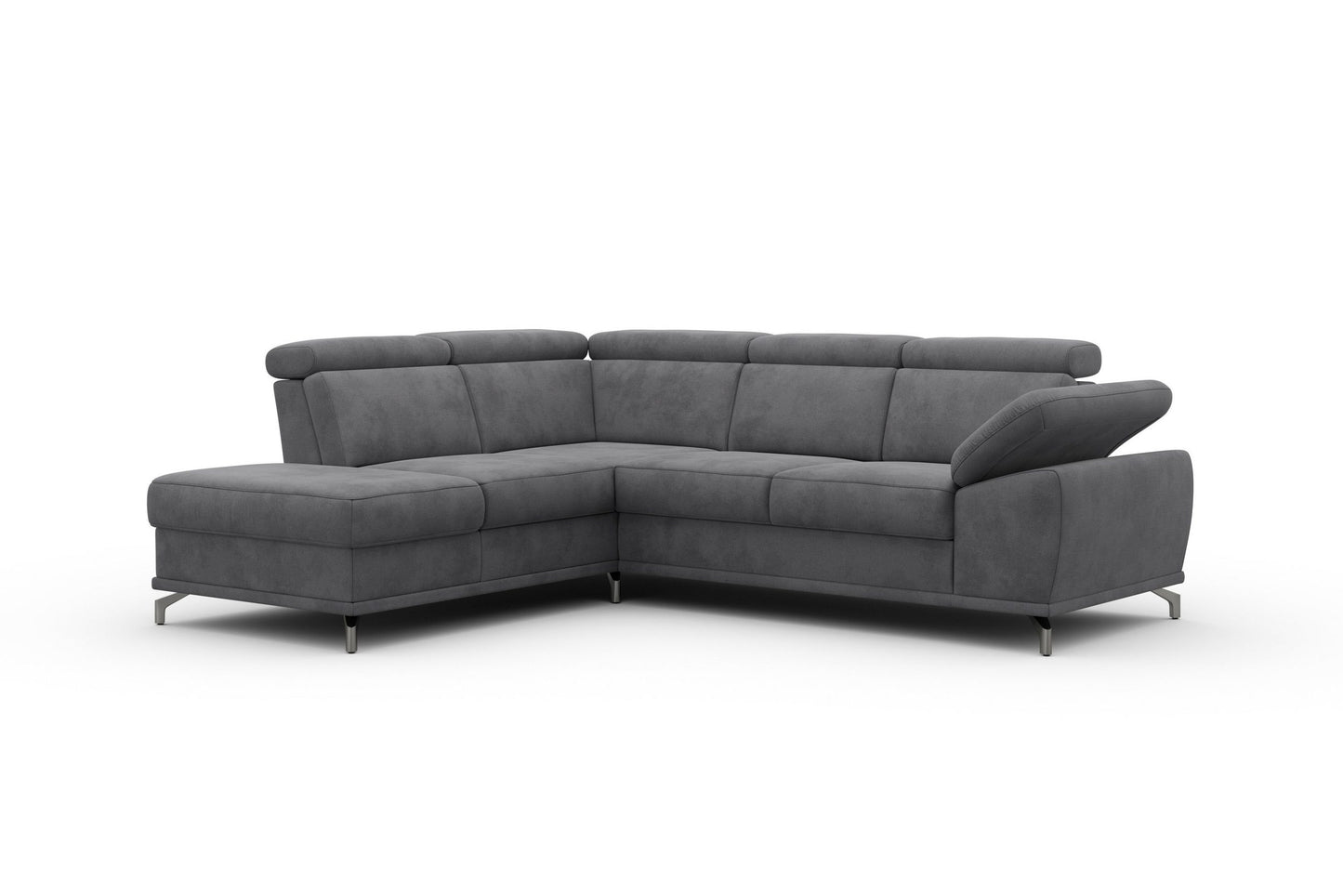 Ecksofa Grau mit Schlaffunktion, Bettkasten, Federkern, Sitztiefen- und Kopfteilverstellung im Luxus-Microfaser Bezug, Couch Cabrio jetzt online bestellen.