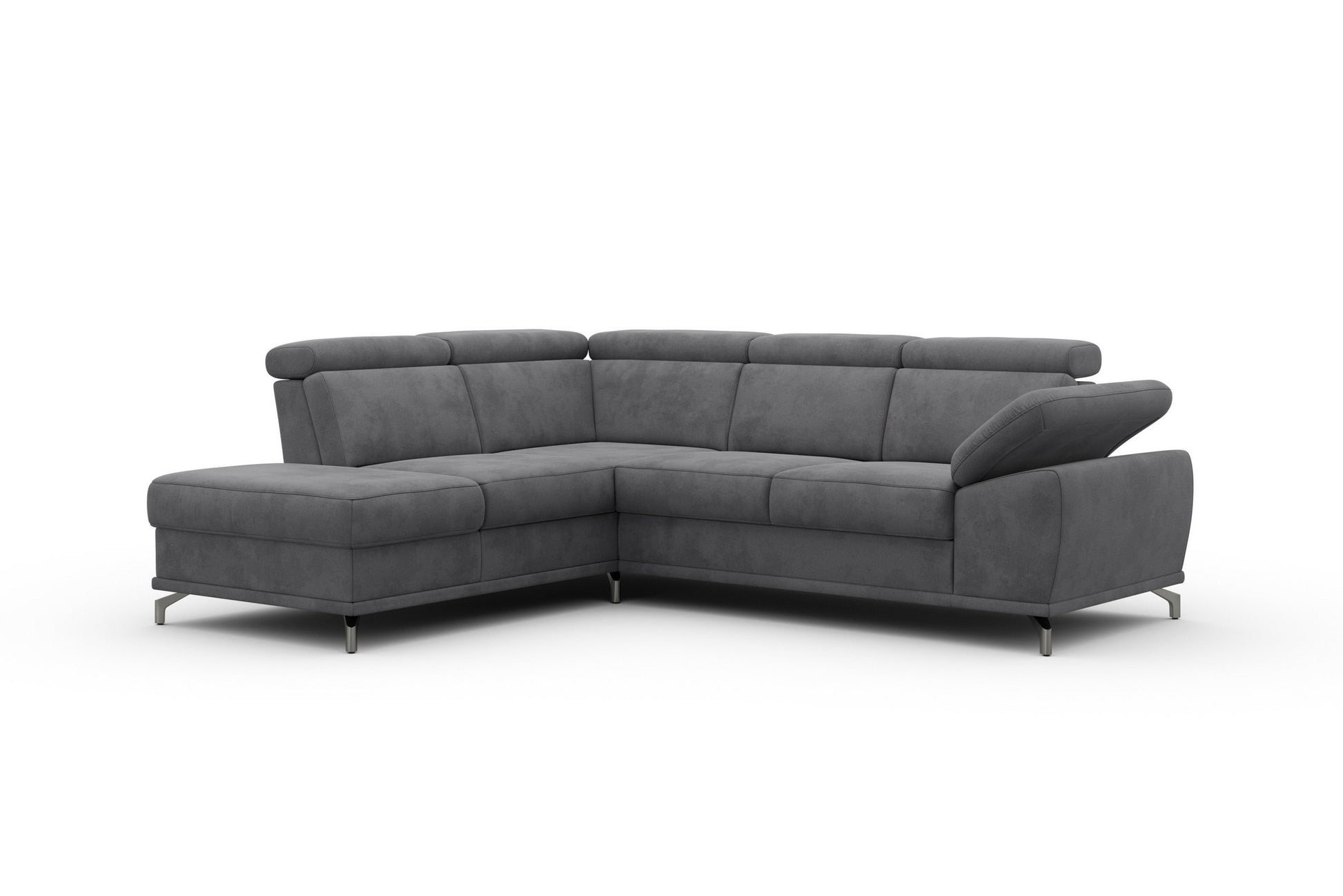 Ecksofa Grau mit Schlaffunktion, Bettkasten, Federkern, Sitztiefen- und Kopfteilverstellung im Luxus-Microfaser Bezug, Couch Cabrio jetzt online bestellen.