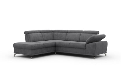 Ecksofa Grau mit Schlaffunktion, Bettkasten, Federkern, Sitztiefen- und Kopfteilverstellung im Luxus-Microfaser Bezug, Couch Cabrio jetzt online bestellen.