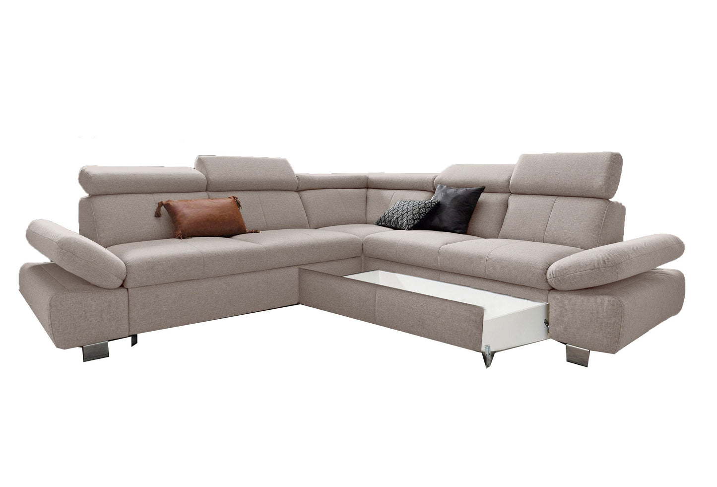 Ecksofa Happy in hellbeige, beige mit Schlaffunktion und Bettkasten online bestellen.