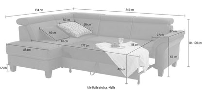 Ecksofa 245x194cm Grau Schlaffunktion Bettkasten Federkern B-Ware