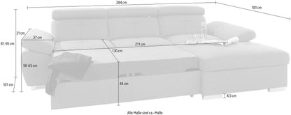 Ecksofa Braun, Schlaffunktion, Bettkasten Lederoptik , Luxus-Microfaser, Spring