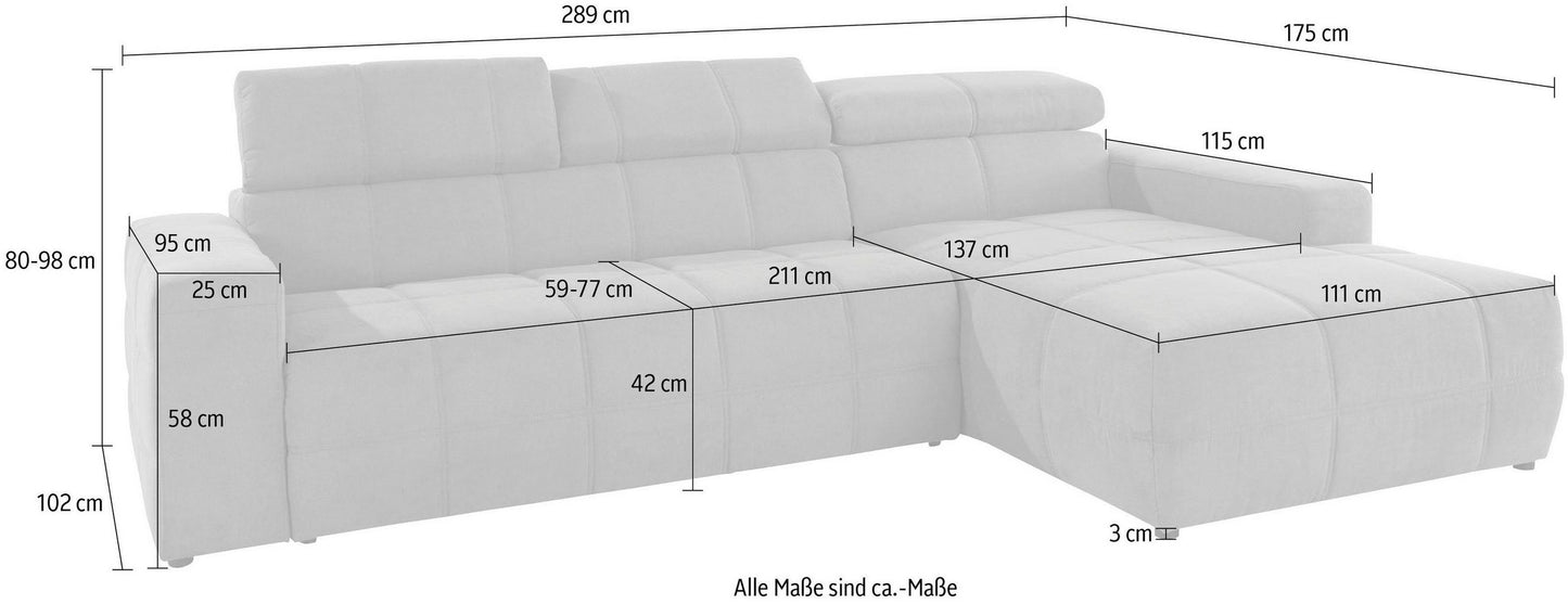 Ecksofa Brandon, in Grau Luxus Microfaser mit Sitztiefenverstellung