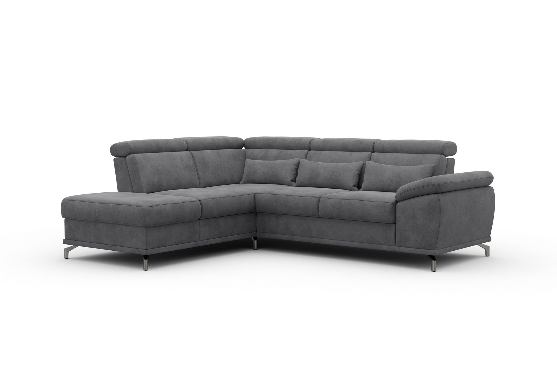 Ecksofa Grau mit Schlaffunktion, Bettkasten, Federkern, Sitztiefen- und Kopfteilverstellung im Luxus-Microfaser Bezug, Couch Cabrio jetzt online bestellen.