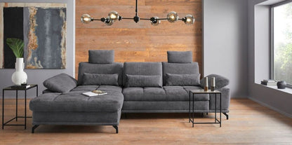 Ecksofa 301x176cm Grau flauschig Federkern Sitztiefenverstellung B-Ware