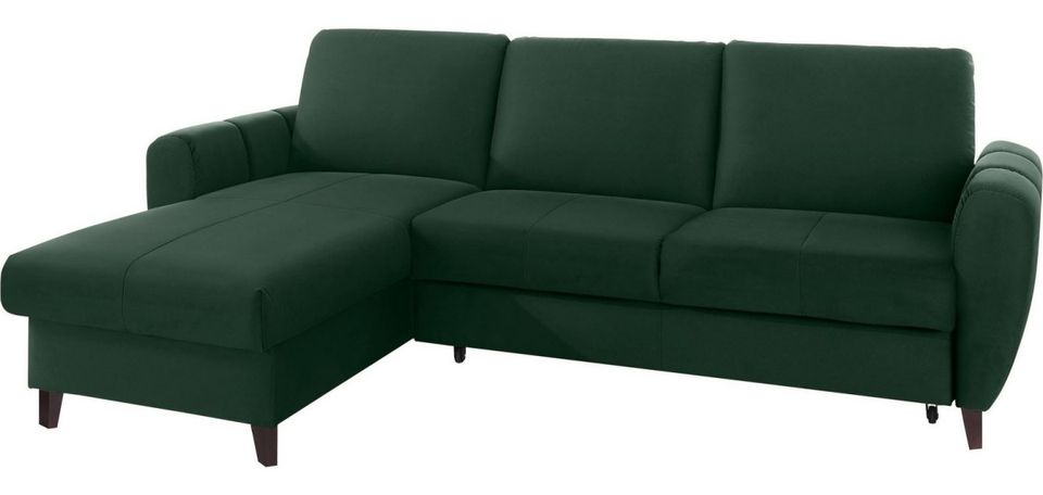Ecksofa 252x160 cm Schlaffunktion Bettkasten Smaragt Grün Samt B-Ware