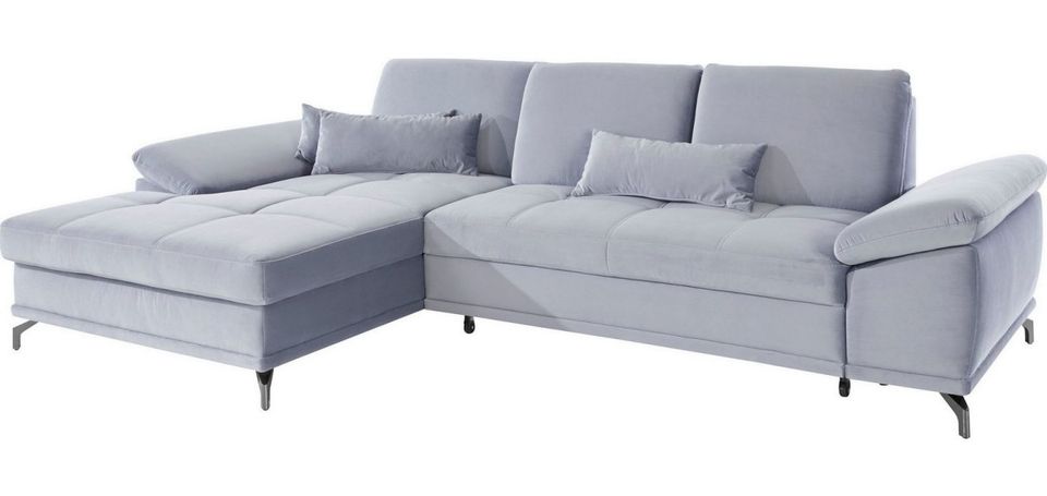 Ecksofa ❤ 301x176cm Samt Grau inkl. Schlaffunktion, Bettkasten, Federkern und Sitztiefenverstellung B-Ware - OTL