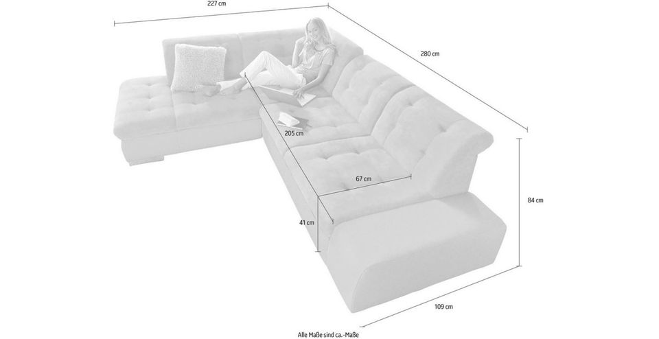 Ecksofa 280x221 cm Grau Bettfunktion Softstruktur Sit&More B-ware