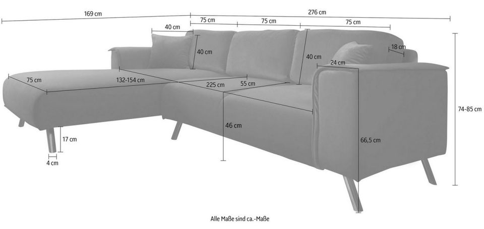 Ecksofa ❤ 276 x 169 cm Samt Grau hotsell Couch Malaga Inosign