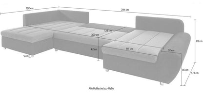 XL Wohnlandschaft 344cm Grau Schlaffunktion Bettkasten Microfaser B-Ware