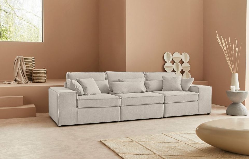 Ecksofa Ceyda 280x100cm Stone Grau Beige top Baumwollmix LeGer Creme