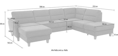 Wohnlandschaft Grau mit Schlaffunktion und Federkern im Luxus-Microfaser Bezug, U-Form Palmera jetzt reduziert im Angebot bestellen.