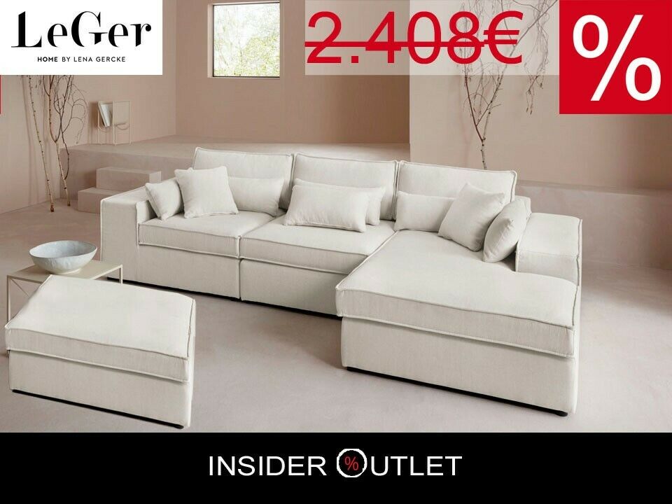 Ecksofa Ceyda + Hocker 280x162cm Creme Beige LeGer Baumwollmix B-Ware