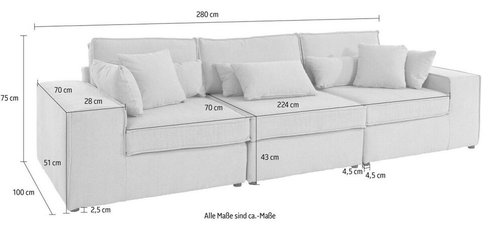 Big Sofa Ceyda 280x100cm Beige Struktur Taupe LeGer Esaro B-Ware