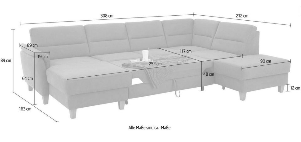 Wohnlandschaft Grau mit Schlaffunktion und Federkern im Luxus-Microfaser Bezug, U-Form Palmera jetzt reduziert im Angebot bestellen.