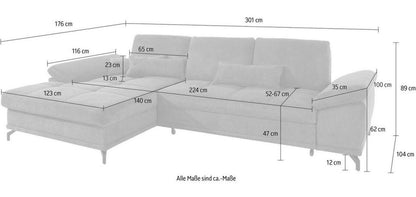 Ecksofa 301x176cm Grau flauschig Federkern Sitztiefenverstellung B-Ware