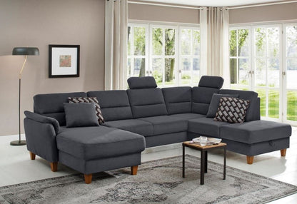 Wohnlandschaft Grau mit Schlaffunktion und Federkern im Luxus-Microfaser Bezug, U-Form Palmera jetzt reduziert im Angebot bestellen.